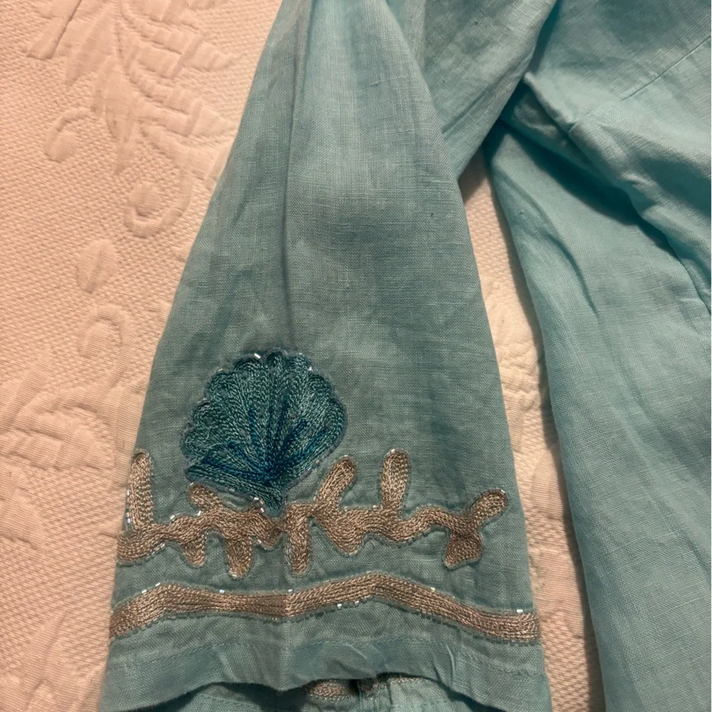 Aqua blue Charter Club 100% linen tunic with intricate nautical themed beads. - Picture 12 of 14